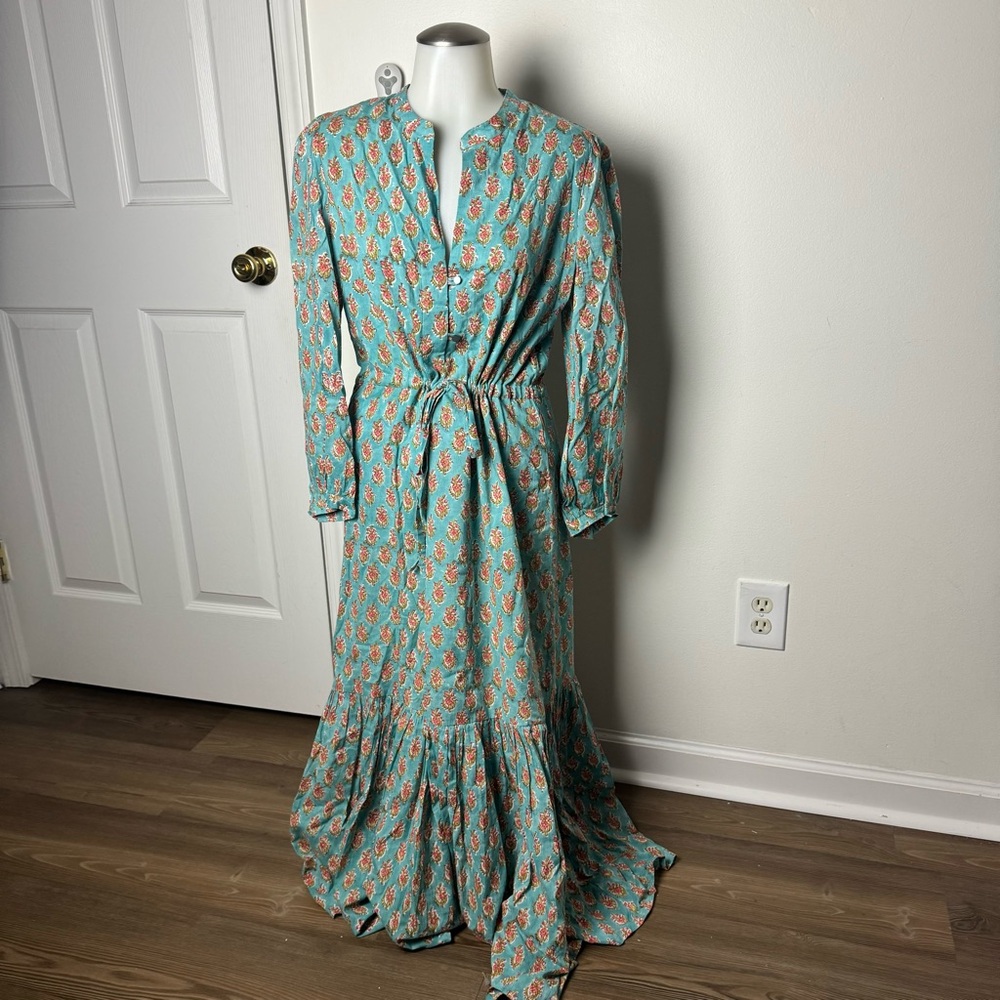 EMERSON FRY COTTON BLUE LONGSLEEVE MAXI DRESS MEDIUM - Picture 5 of 9